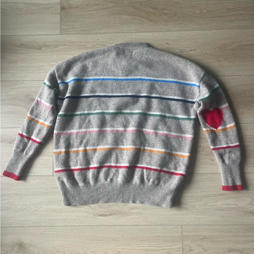 Rare Wool Sundry Multicolor Striped Crewneck Heart on Sleeve Sweater